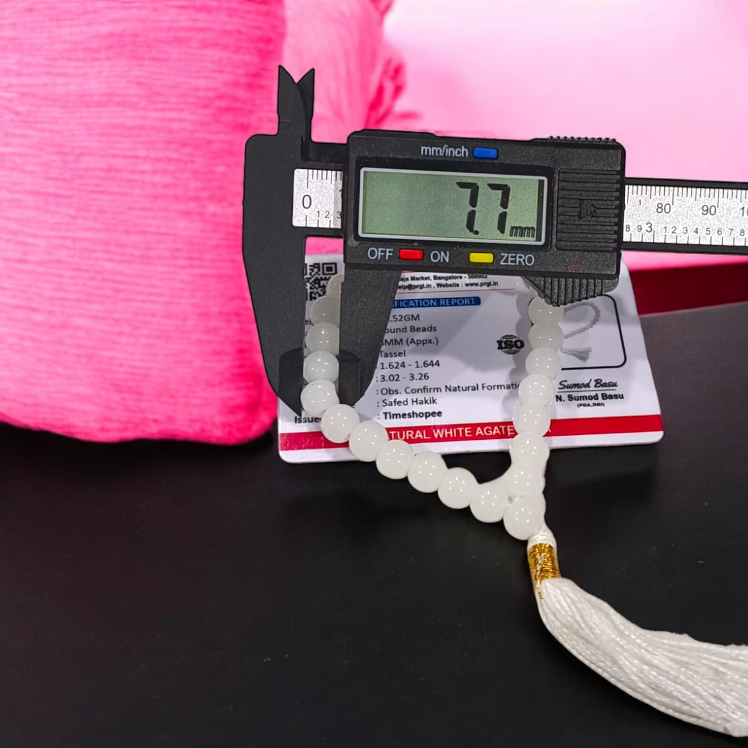 White Agate Mala with 27+1 lab-certified 8MM beads, perfect for meditation and mantra chanting.