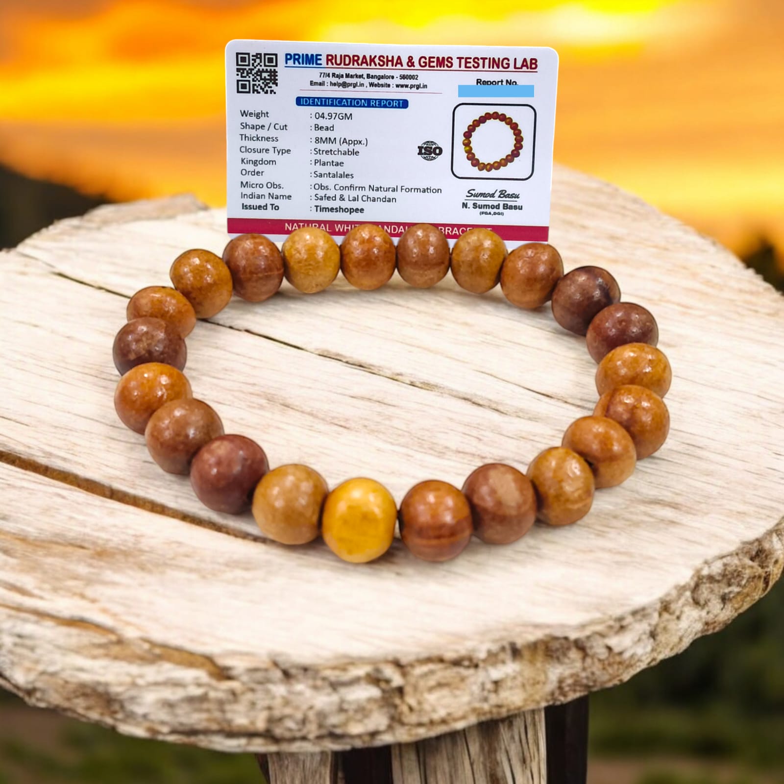 White Safed Chandan Bracelet made of lab-certified sandalwood, perfect for spiritual and everyday use, available at Timeshopee.