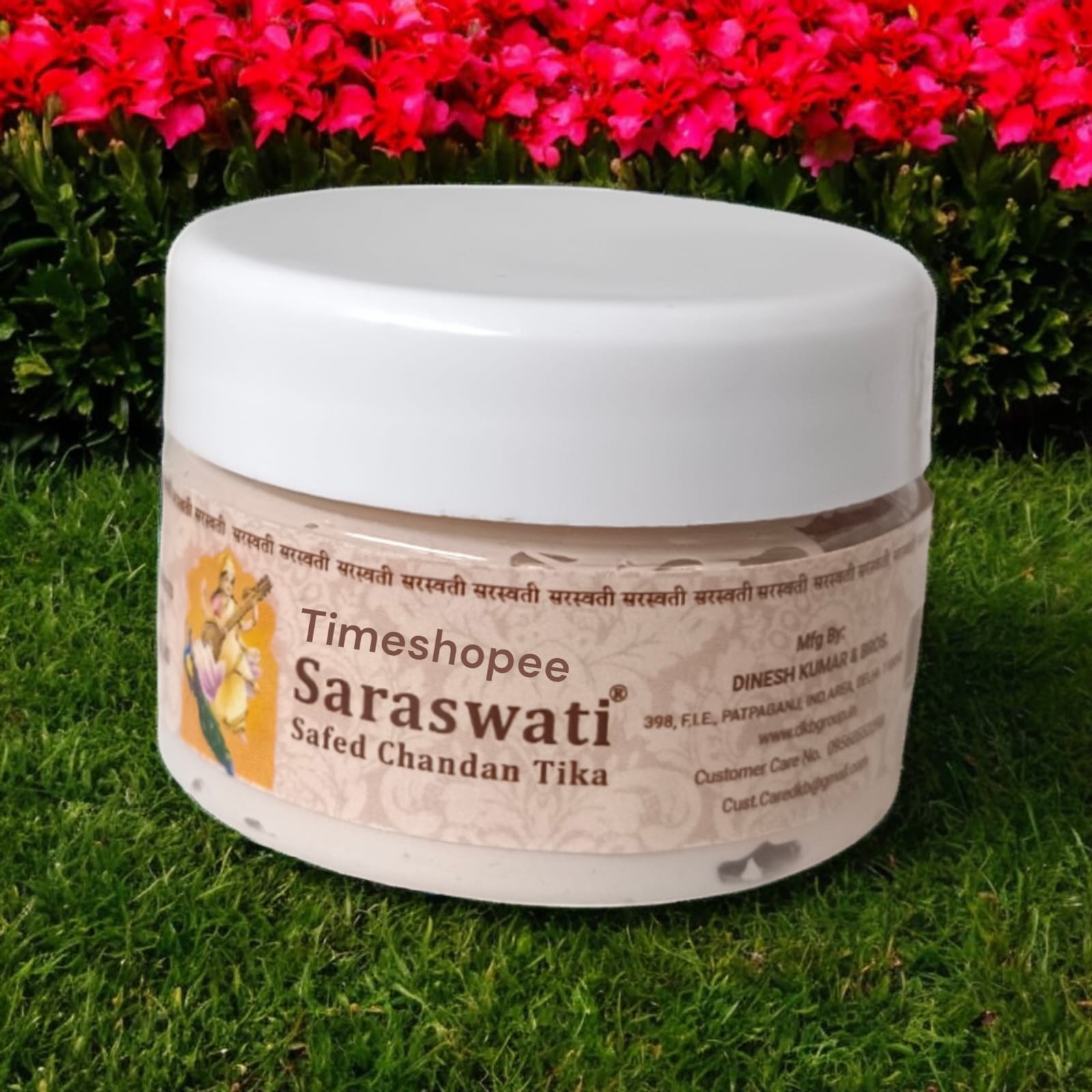 White sandalwood paste in a container, used for tilak, puja, and daily religious rituals, with a long-lasting fragrance.
