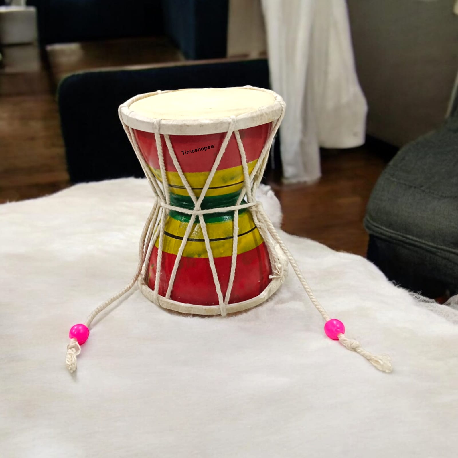 Wooden Damru, Shiv Ji Damroo, traditional percussion instrument for spiritual rituals.