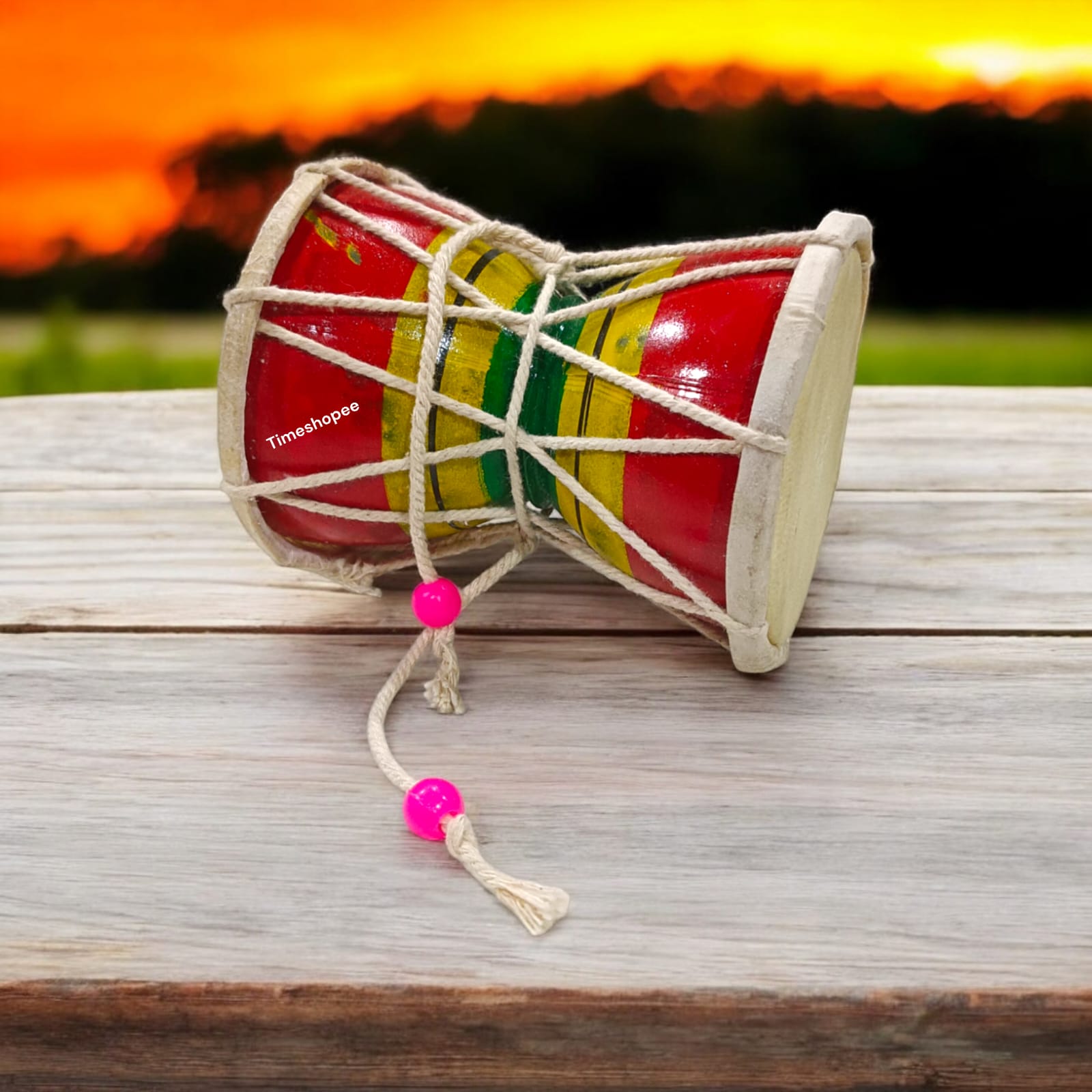 Wooden Damru, Shiv Ji Damroo, traditional percussion instrument for spiritual rituals.