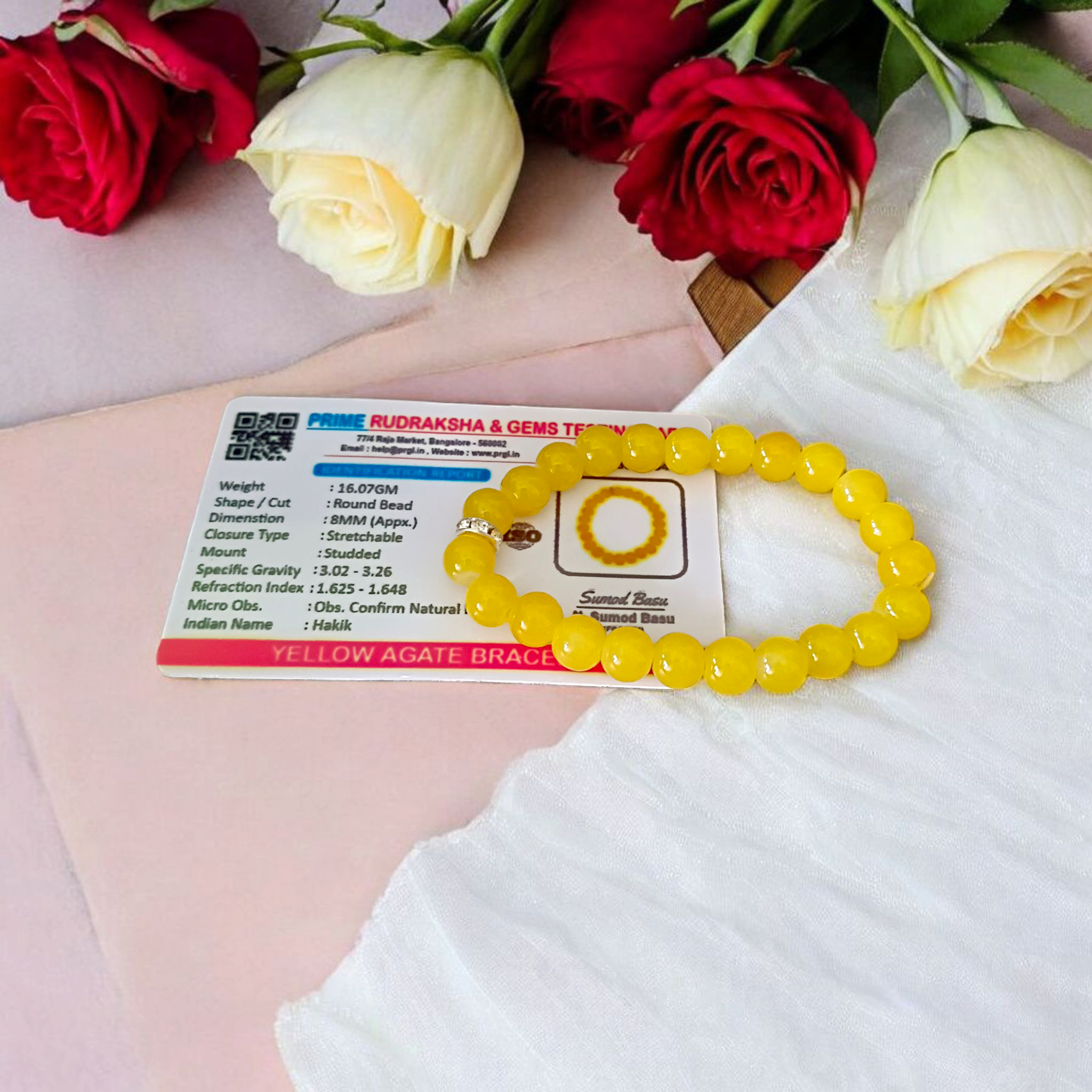 Yellow Agate Bracelet | 8mm Beads Stretchable Bracelet | Lab Certified | Positive Energy & Protection