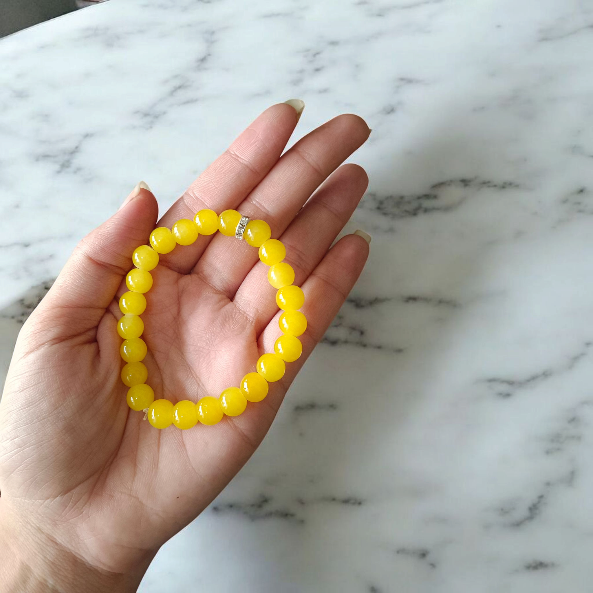Yellow Agate Bracelet | 8mm Beads Stretchable Bracelet | Lab Certified | Positive Energy & Protection