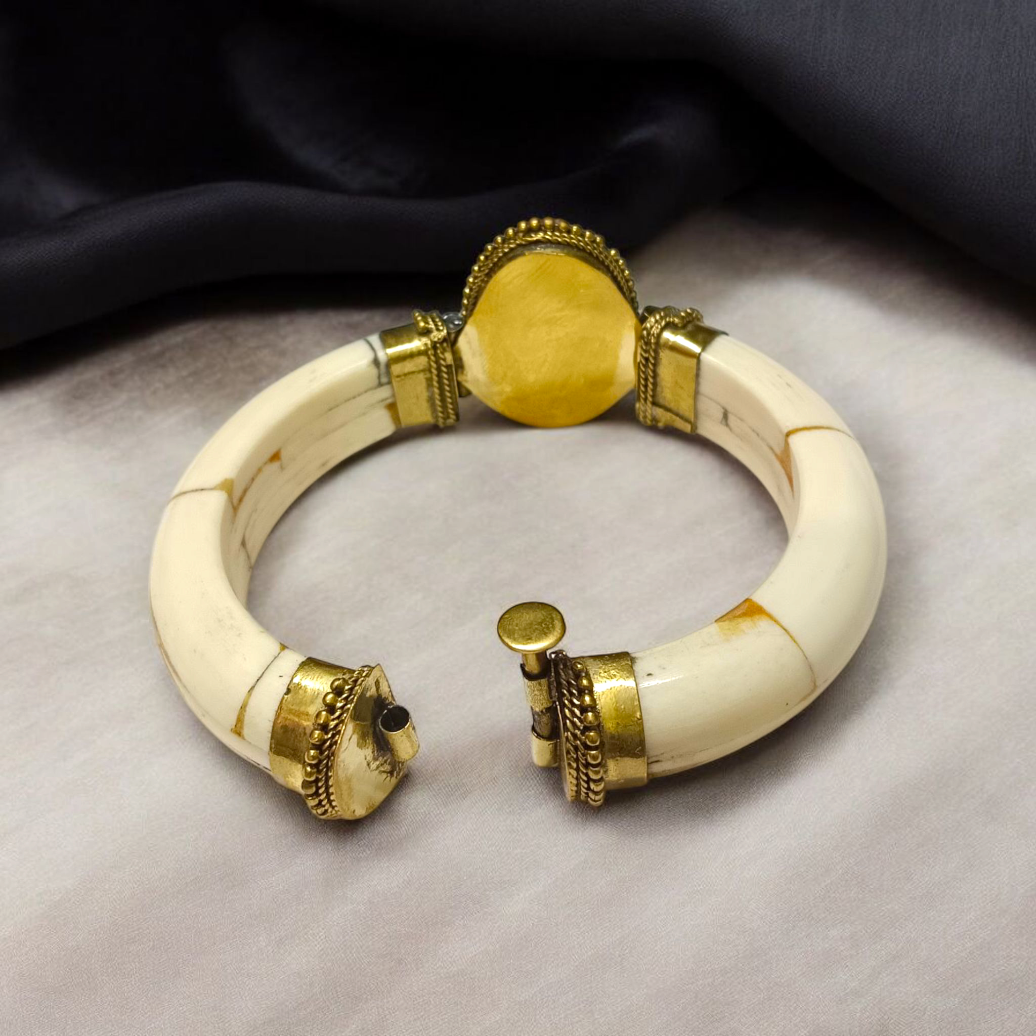 Yellow Agate (Hakik) Bracelet with antique finish, handcrafted and lab-certified, placed on a neutral background showcasing its natural shine