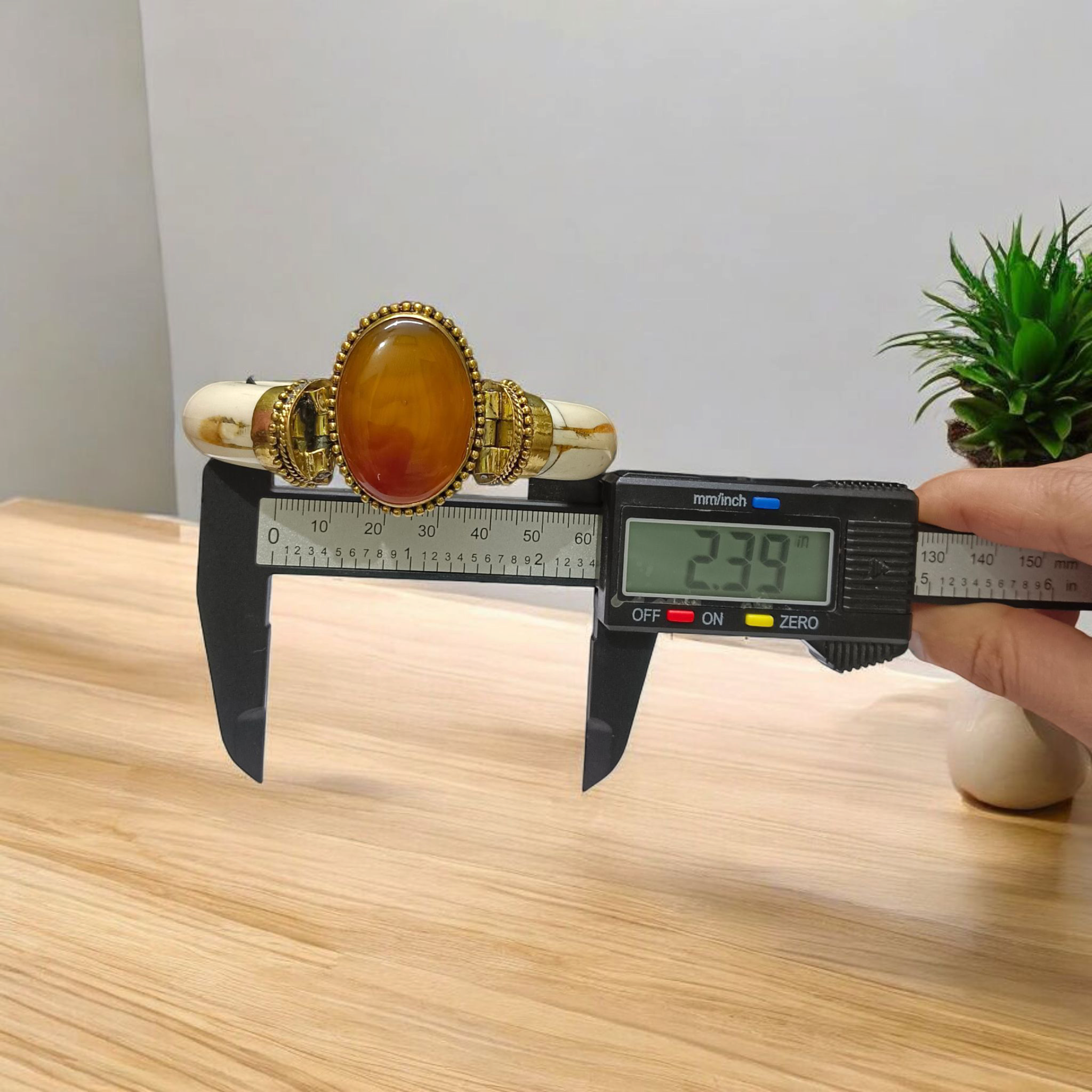 Yellow Agate (Hakik) Bracelet with antique finish, handcrafted and lab-certified, placed on a neutral background showcasing its natural shine