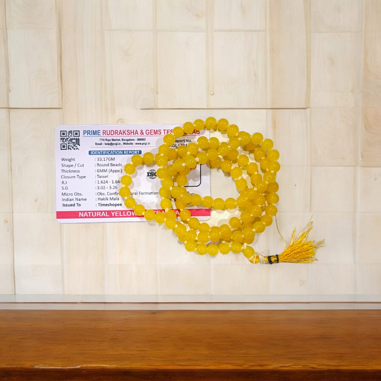 Yellow Agate Mala | Peeli Hakik Mala with 108+1 Beads | Lab Certified | Timeshopee