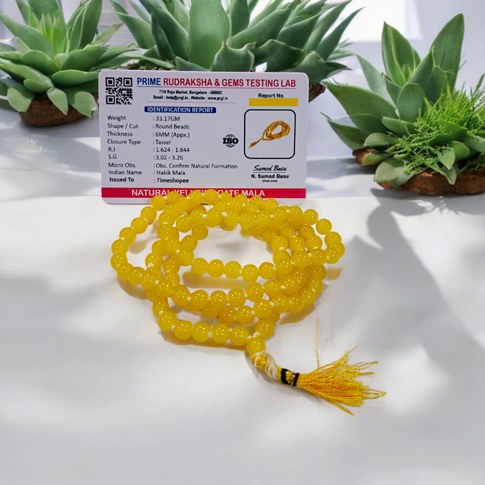 Yellow Agate Mala | Peeli Hakik Mala with 108+1 Beads | Lab Certified | Timeshopee