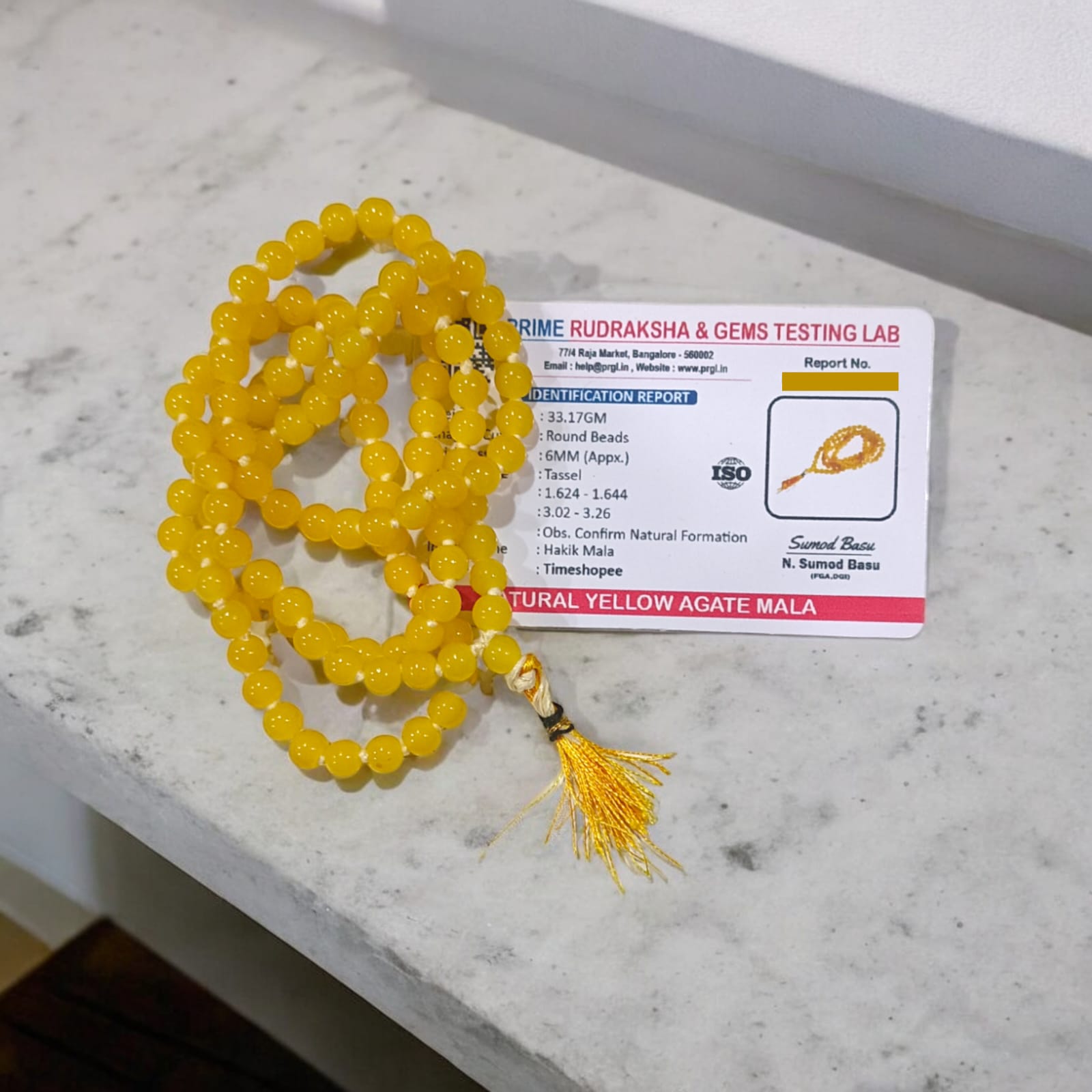 Yellow Agate Mala | Peeli Hakik Mala with 108+1 Beads | Lab Certified | Timeshopee