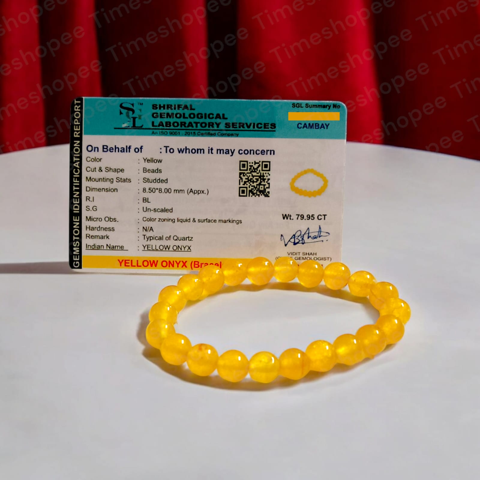 Yellow ONYX Bracelet with Certificate | Timeshopee