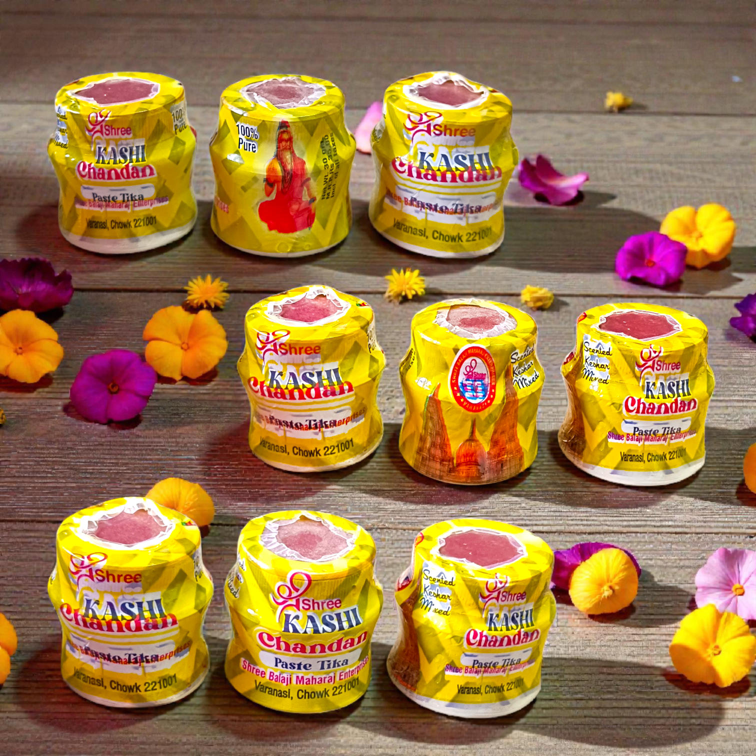 Yellow sandalwood chandan paste container used for tilak and puja