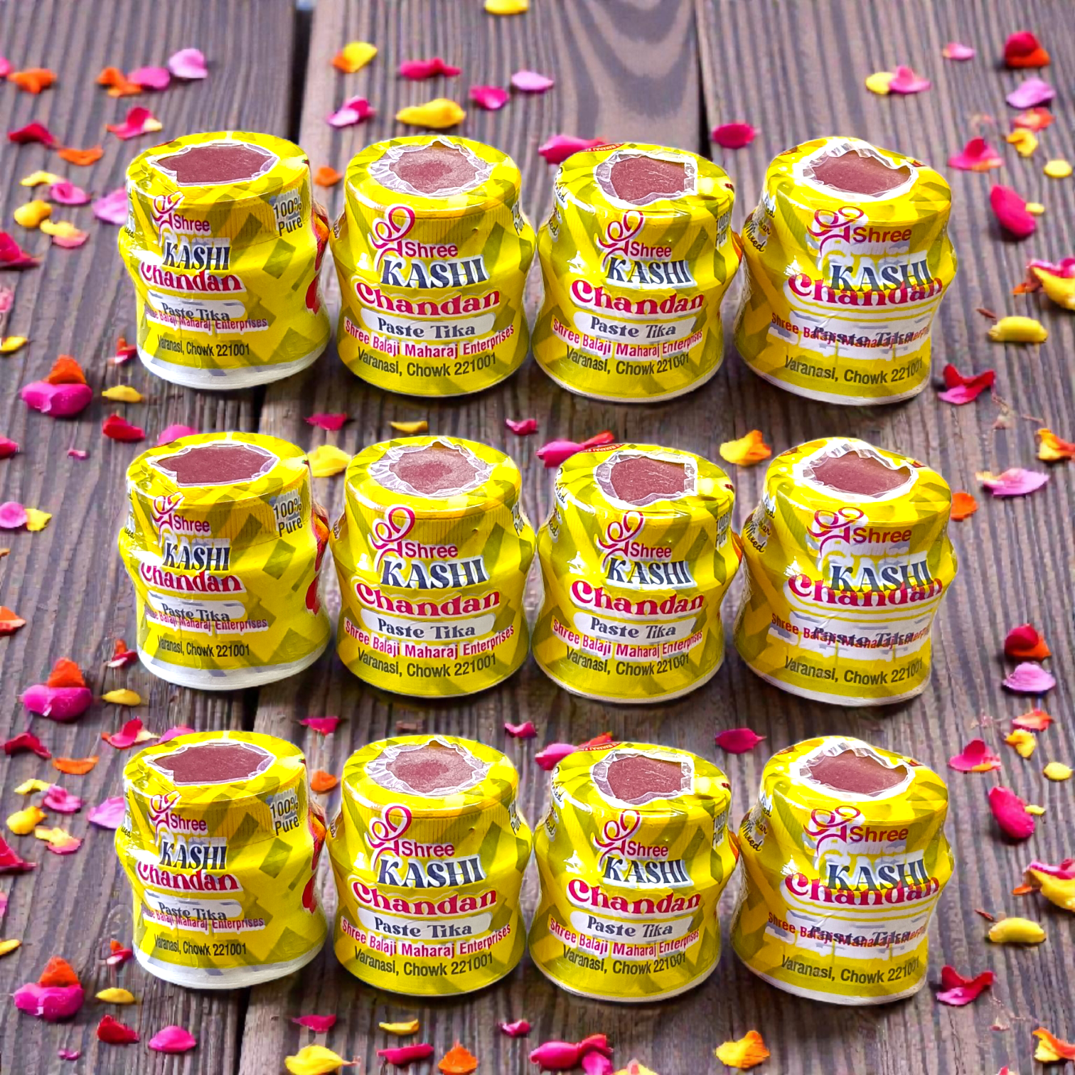 Yellow sandalwood chandan paste container used for tilak and puja