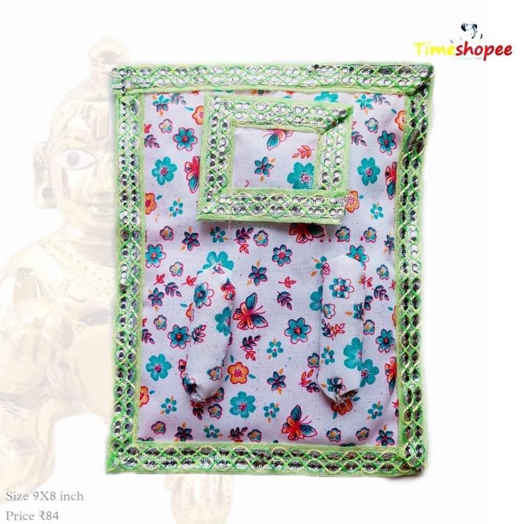 A beautifully designed Laddu Gopal Gaddi Pillow Set in vibrant colors, suitable for 0-5 No. Laddu Gopal, adding comfort and elegance to your pooja space.