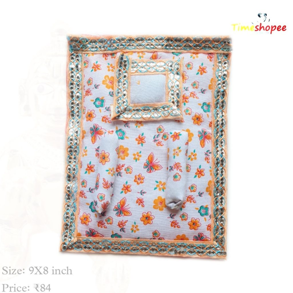 A beautifully designed Laddu Gopal Gaddi Pillow Set in vibrant colors, suitable for 0-5 No. Laddu Gopal, adding comfort and elegance to your pooja space.