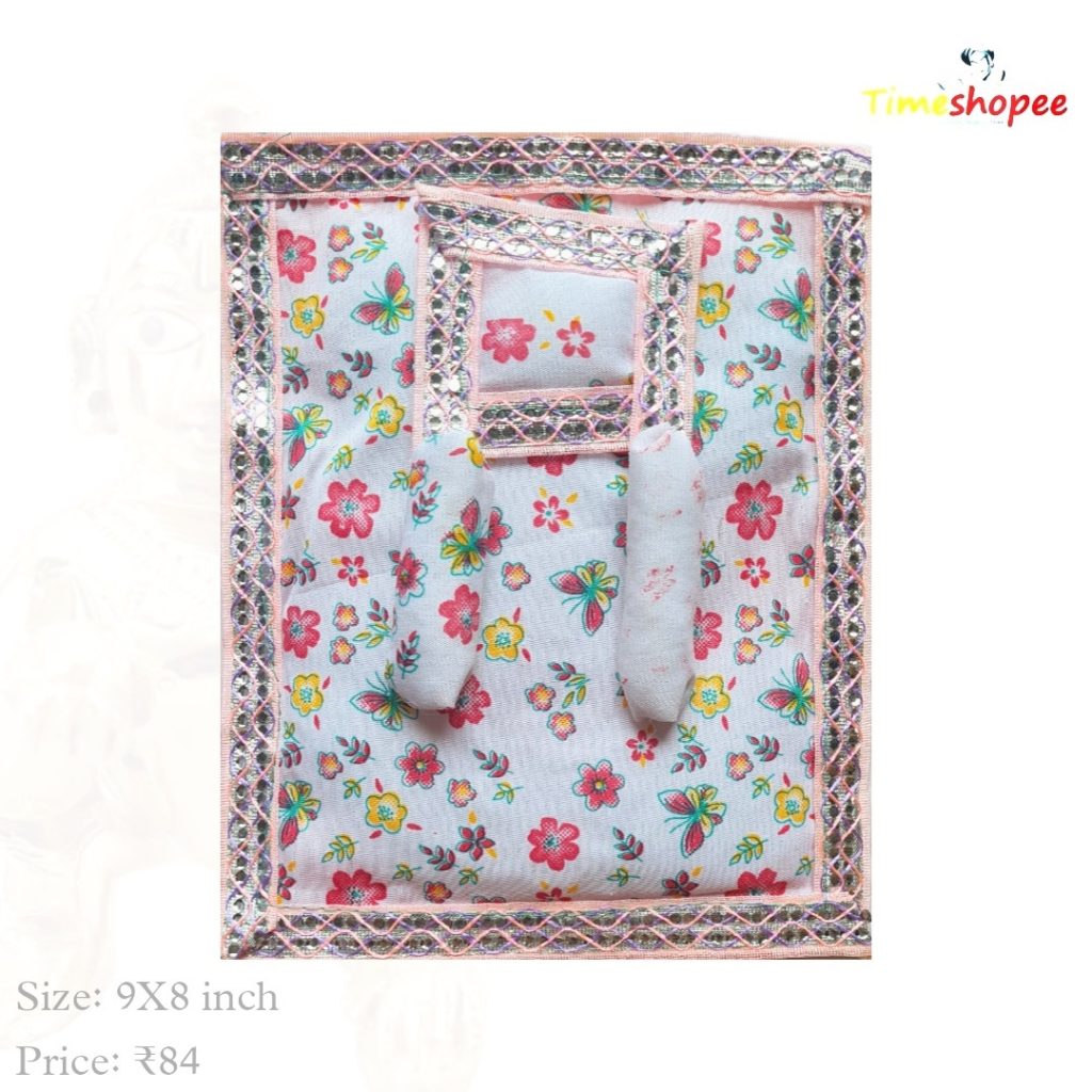 A beautifully designed Laddu Gopal Gaddi Pillow Set in vibrant colors, suitable for 0-5 No. Laddu Gopal, adding comfort and elegance to your pooja space.