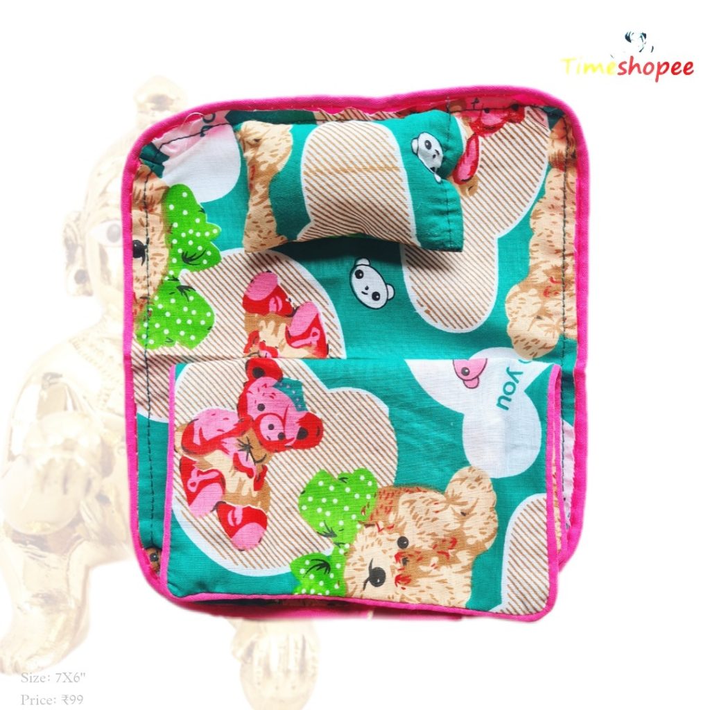 A cozy Laddu Gopal Bedsheet with Pillow and Blanket set in vibrant colors, designed for 0-3 No. Laddu Gopal, enhancing the pooja space with comfort and devotion.