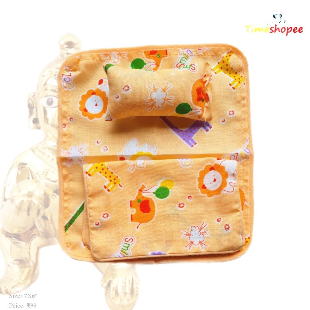 A cozy Laddu Gopal Bedsheet with Pillow and Blanket set in vibrant colors, designed for 0-3 No. Laddu Gopal, enhancing the pooja space with comfort and devotion.
