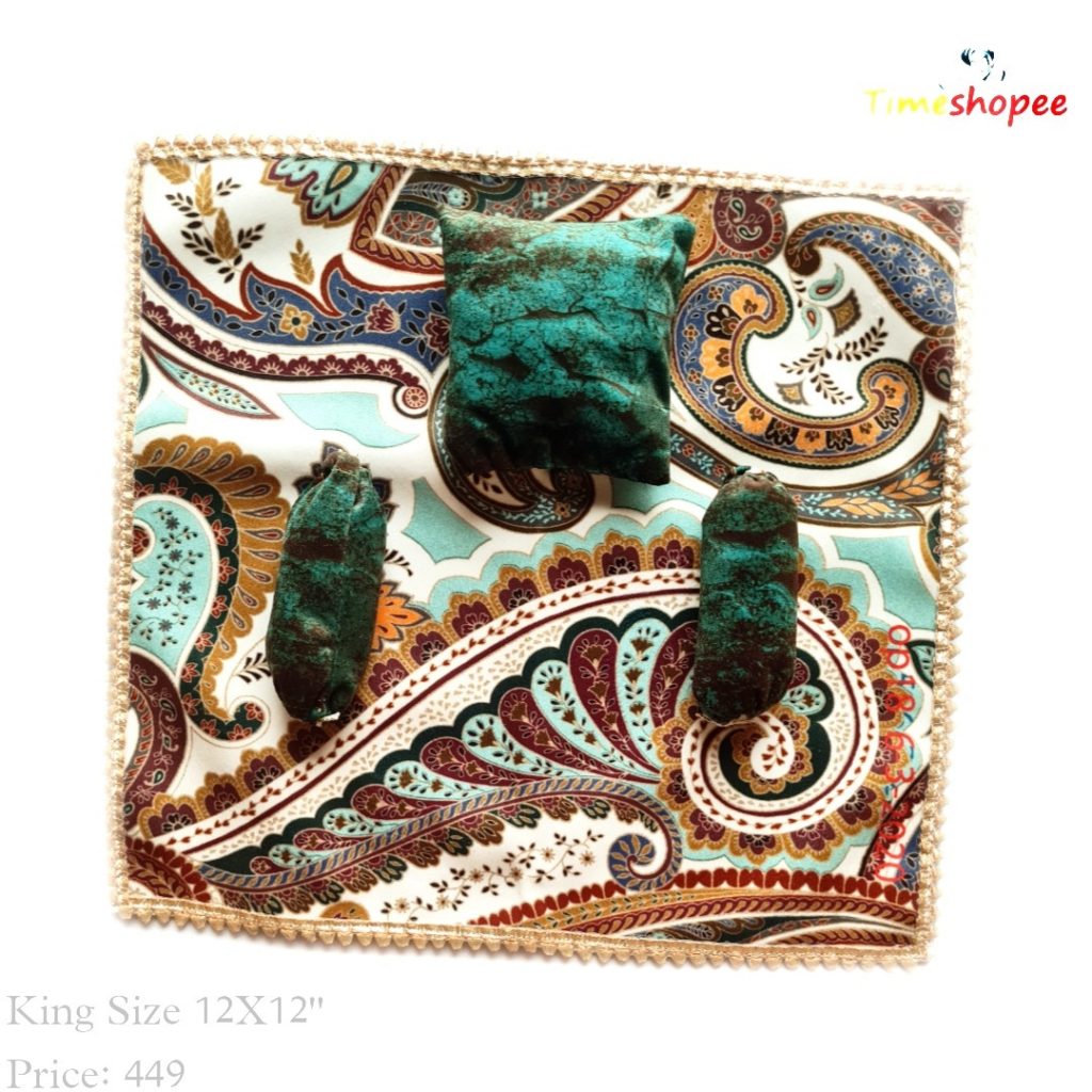 A luxurious 12X12 inch premium velvet bedsheet set with a pillow and blanket for Laddu Gopal, available in six stylish designs, ensuring comfort and elegance in your pooja area.