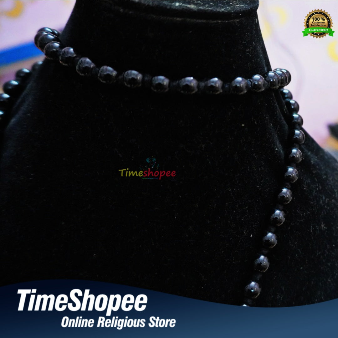 Big Shukar Dant Lab Certified Large U-Shape Wild Boar Tooth in Black Hakik Mala with Silver Caps | Timeshopee