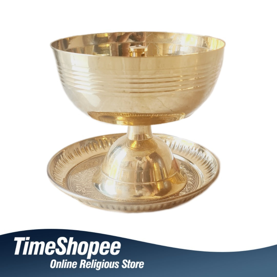 Brass Akhand Jyot with Brass Plate 5X6" By Timeshopee: