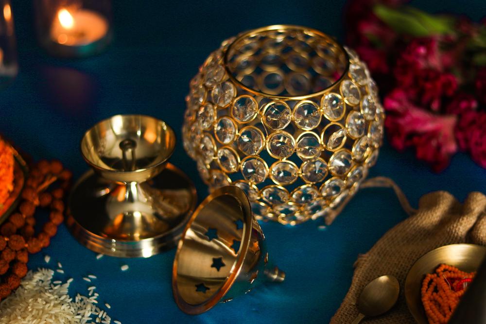 Brass Crystal Akhand Jyot Matki Diya from Timeshopee, available in various sizes, ideal for puja and home decoration.