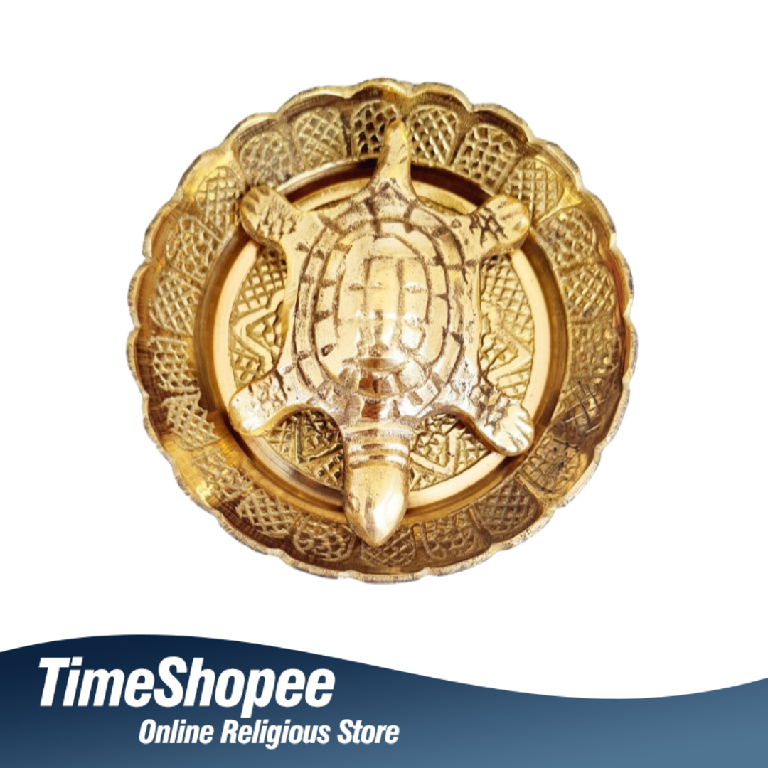 Brass Kachua with Yantra for wish fulfillment, available in 3-inch and 4-inch sizes from Timeshopee.