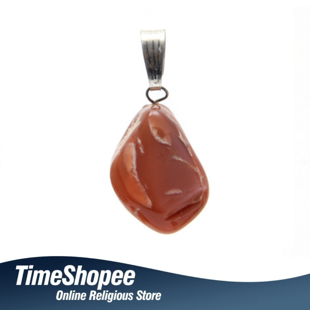 Carnelian Stone Pendant with Raw Crystal on Chain, Lab Certified, available at Timeshopee.