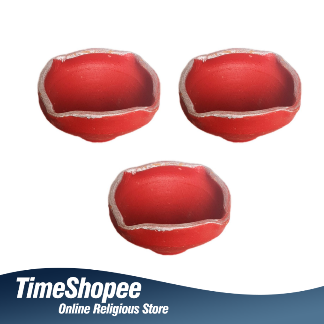 Charmukhi Deepak | Chaumukhi Diya Set of 2 | 100% Soil, Red Paint | Timeshopee