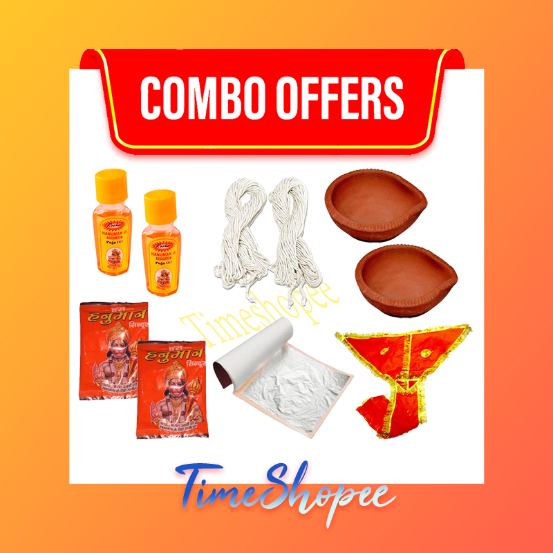 Combo of Chameli Oil, Sindoor, Chandi Vark, Langot, Deepak & Janeu | Hanuman Ji Pujan Kit | Timeshopee