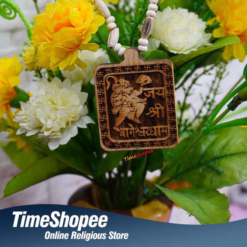 Shri Bageshwar Dham Tulsi Wood Locket in Tulsi Mala, 100% pure, available at Timeshopee.