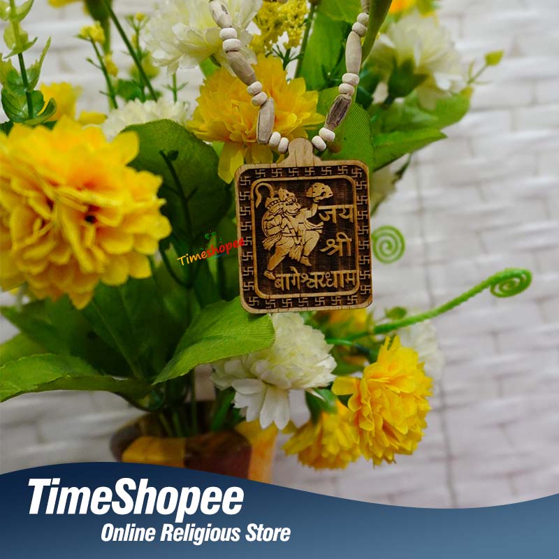 Shri Bageshwar Dham Tulsi Wood Locket in Tulsi Mala, 100% pure, available at Timeshopee.