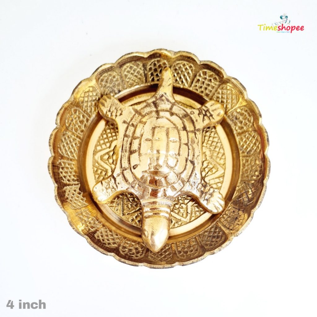 Brass Kachua with Yantra for wish fulfillment, available in 3-inch and 4-inch sizes from Timeshopee.
