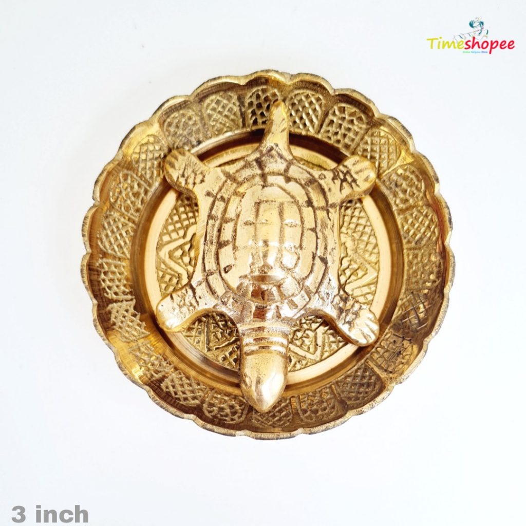 Brass Kachua with Yantra for wish fulfillment, available in 3-inch and 4-inch sizes from Timeshopee.