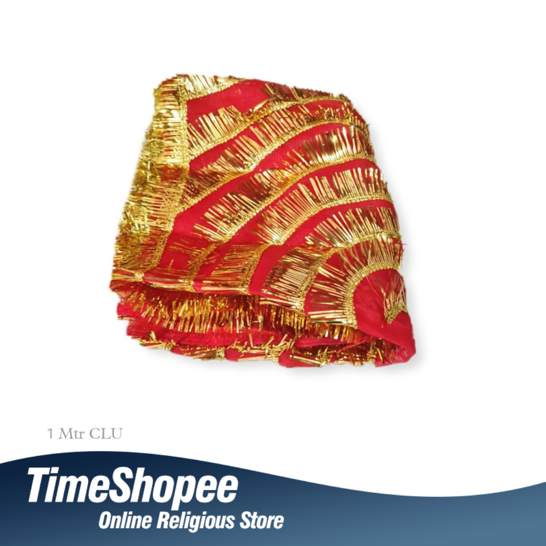 Lal Chunni Mata Rani Red Chuniri 1 Meter with Golden Frill Design | Timeshopee