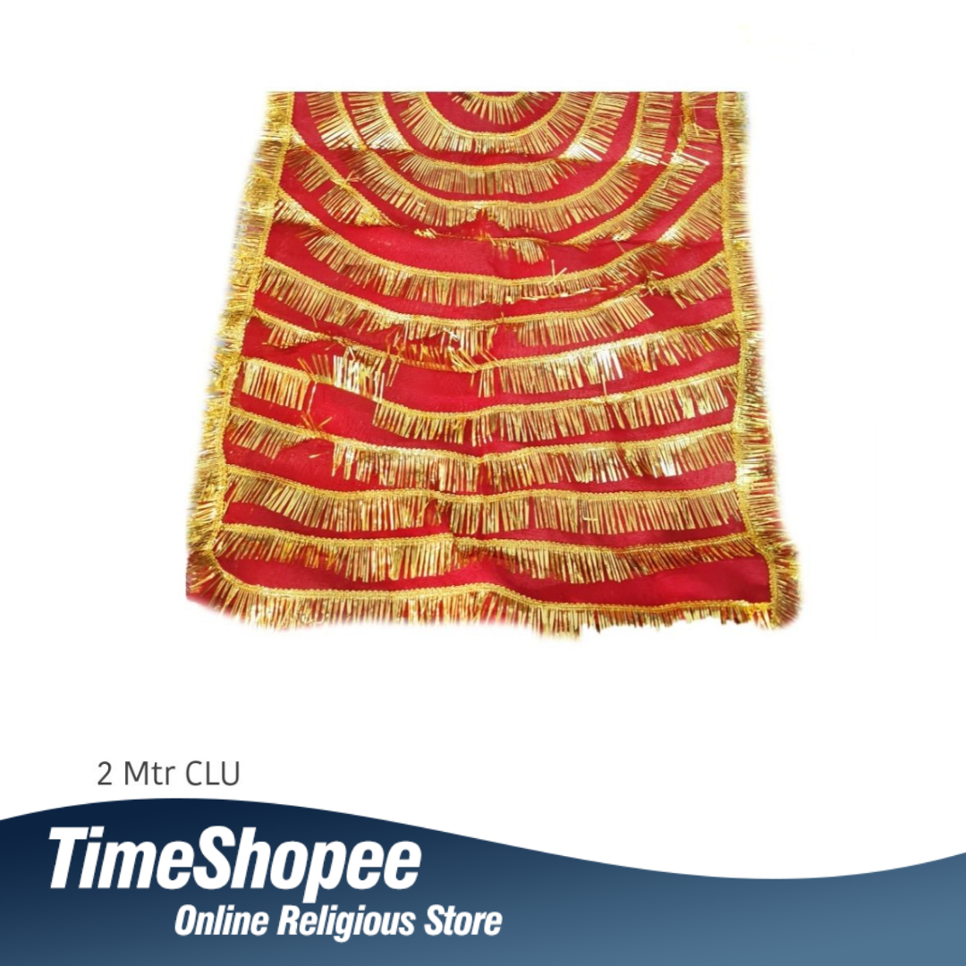 Lal Chunni Mata Rani Red Chuniri 2 Meter with Golden Frill Design | Timeshopee