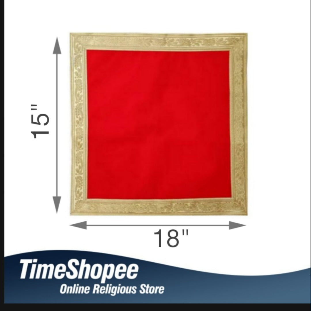 Red Velvet Aasan with Zari Embroidery for Mandir by Timeshopee