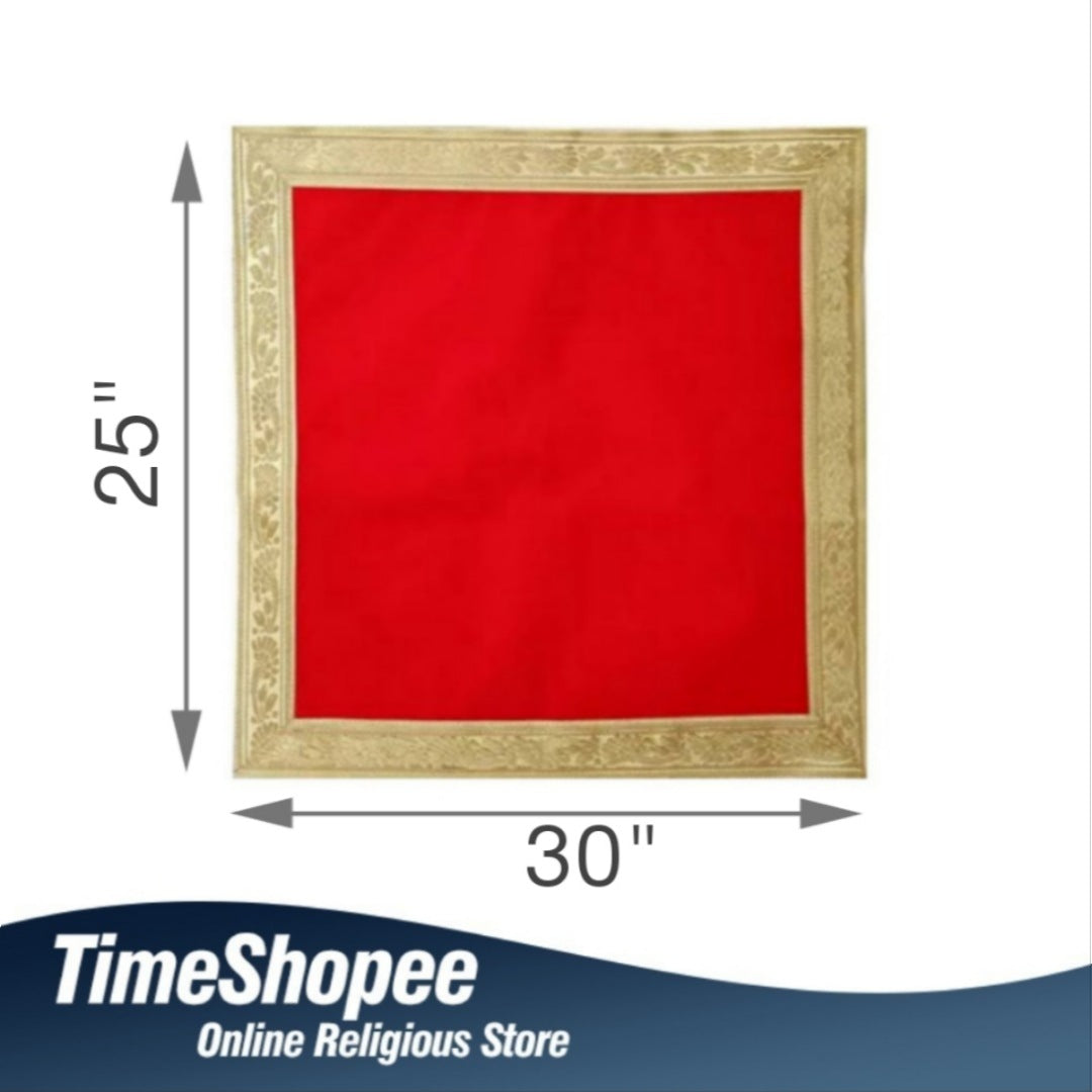 Red Velvet Aasan with Zari Embroidery for Mandir by Timeshopee