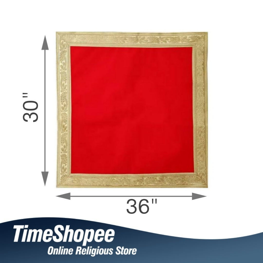 Red Velvet Aasan with Zari Embroidery for Mandir by Timeshopee