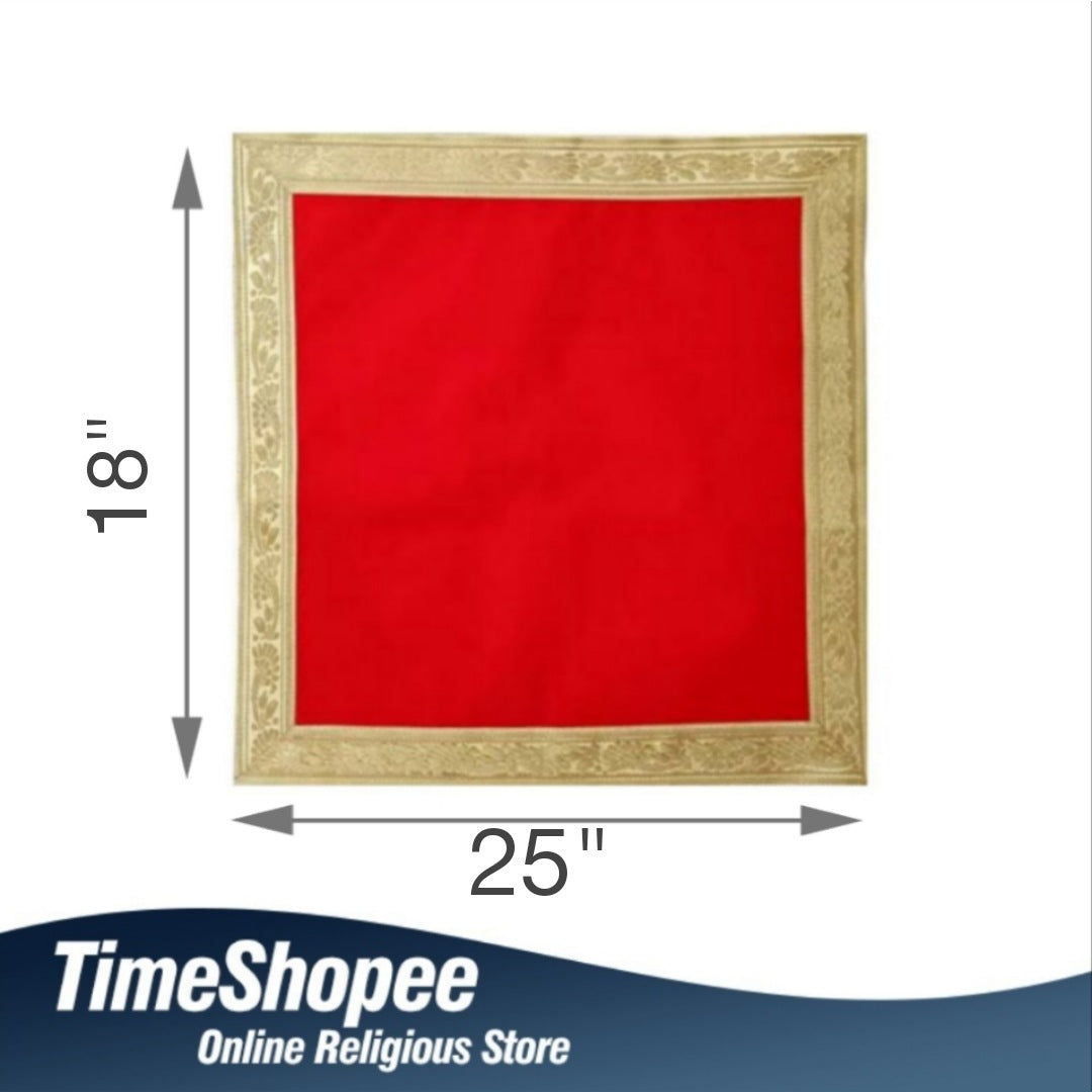 Red Velvet Aasan with Zari Embroidery for Mandir by Timeshopee