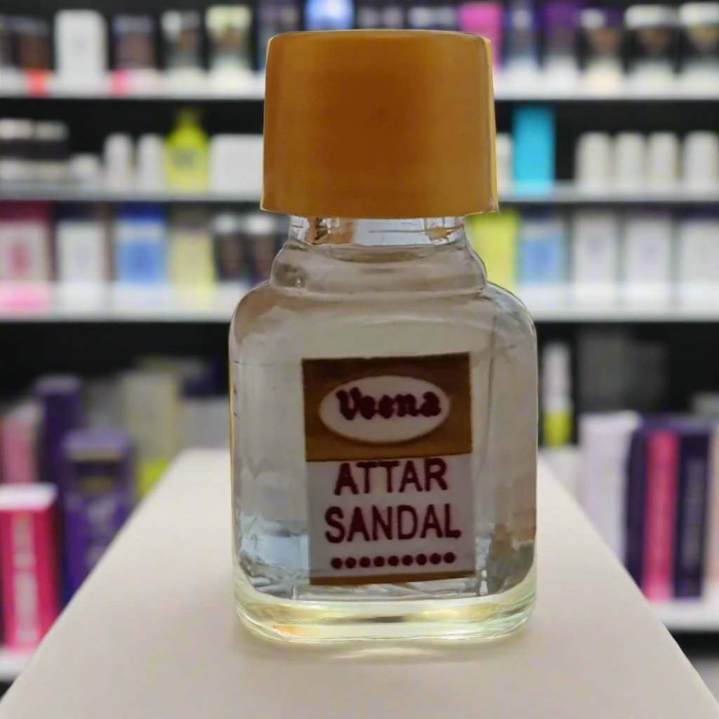 Sandal Attar 2ml by Veena - Premium alcohol-free perfume with a rich sandalwood fragrance, perfect for daily use and spiritual practices, available at Timeshopee.