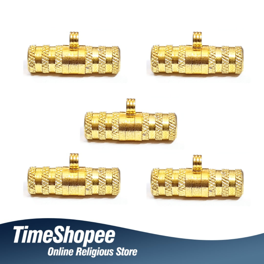 Set of five Pure Golden Metal Taweez amulets, each 21mm in diameter, with a free Bhojpatra sheet. Features a radiant golden color and easily openable design.