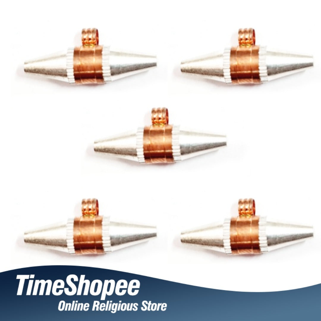 Set of five Triloh Taweez amulets made from iron, copper, and silver, with a Bhojpatra sheet, highlighting their multi-metal design and spiritual significance.