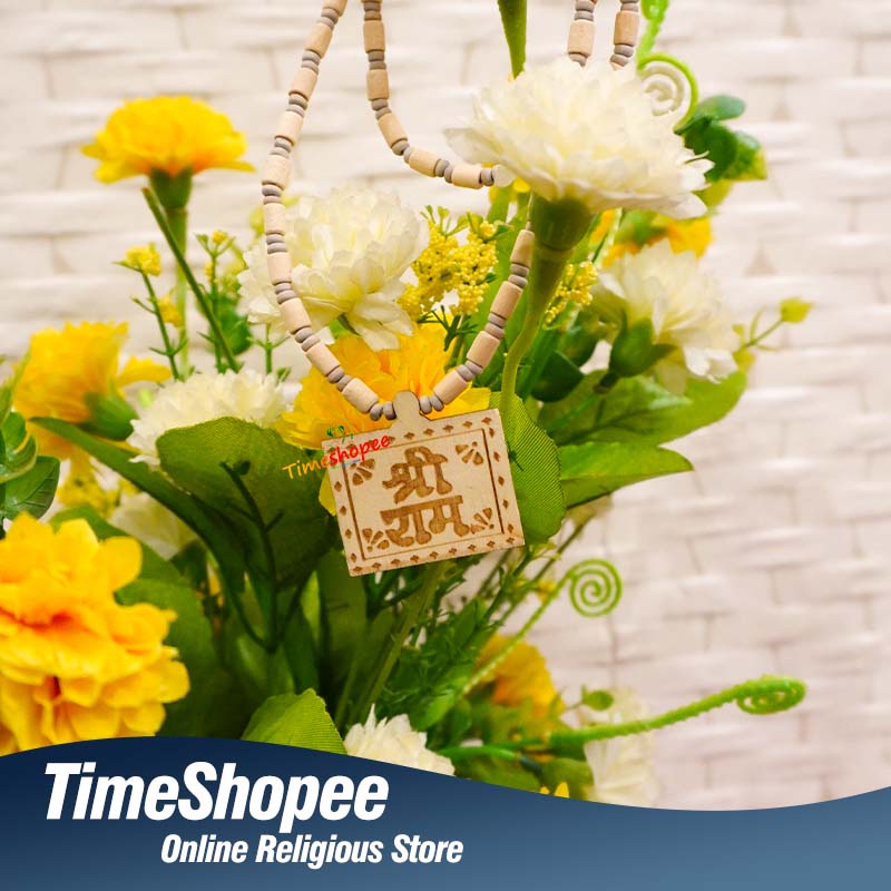 Shri Ram Tulsi Wood Locket in Tulsi Mala, handcrafted with 100% pure Tulsi wood, available at Timeshopee.