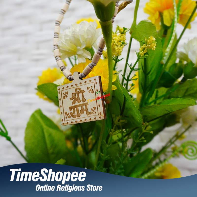Shri Ram Tulsi Wood Locket in Tulsi Mala, handcrafted with 100% pure Tulsi wood, available at Timeshopee.