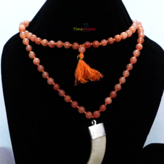 Shukar Dant | Large Wild Boar Tooth Pendant in Silver with Tourmaline Mala | Timeshopee
