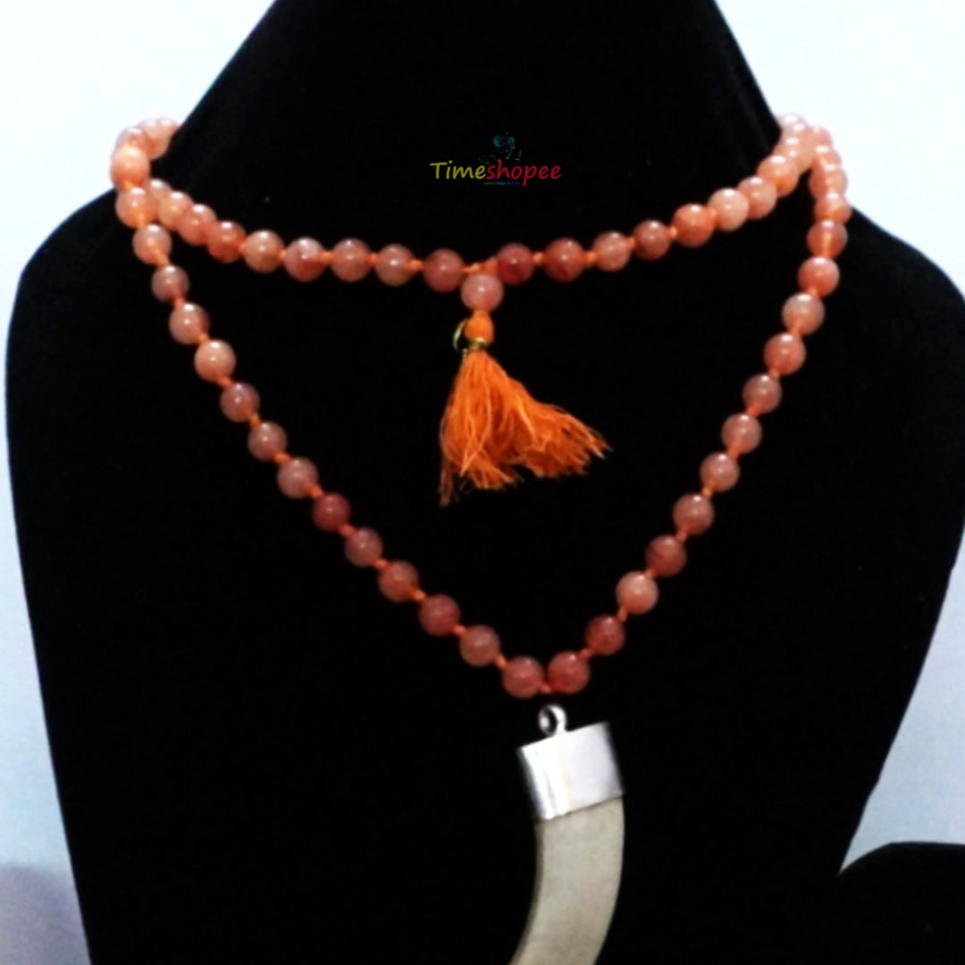 Shukar Dant | Large Wild Boar Tooth Pendant in Silver with Tourmaline Mala | Timeshopee