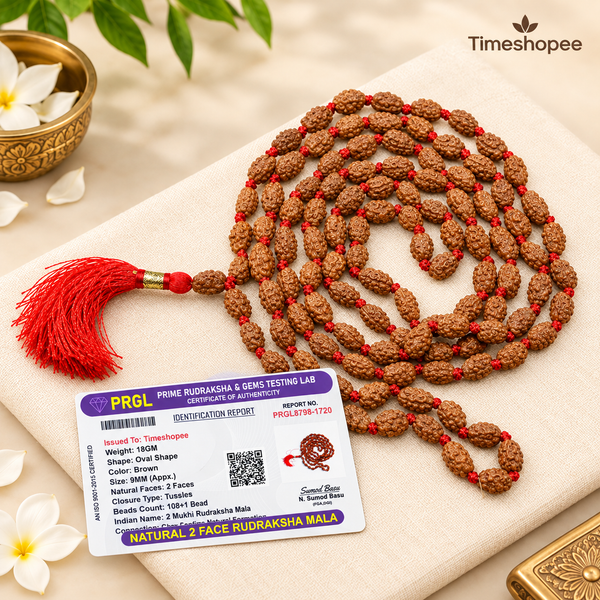 2 Mukhi Rudraksha Mala 108+1 Beads Lab Certified Authentic Rudraksha for Love Harmony Relationship Balance and Spiritual Growth