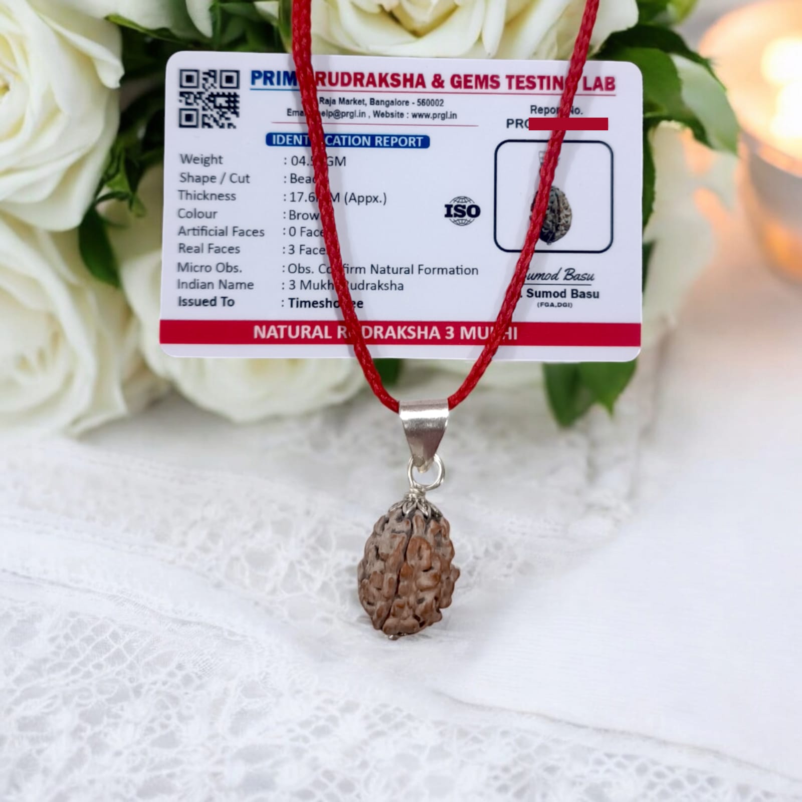 3 Mukhi Rudraksha pendant with lab certification from Timeshopee