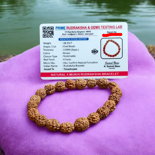 4 Mukhi Rudraksha Bracelet - Stretchable Lab Certified Bracelet for Brainpower and Concentration by Timeshopee