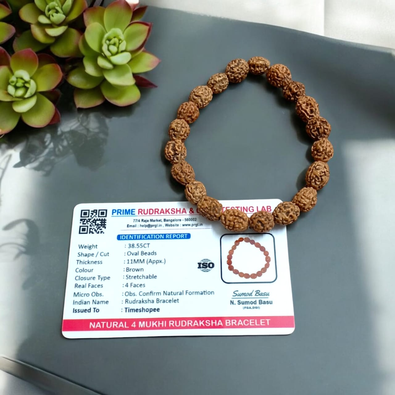 4 Mukhi Rudraksha Bracelet - Stretchable Lab Certified Bracelet for Brainpower and Concentration by Timeshopee