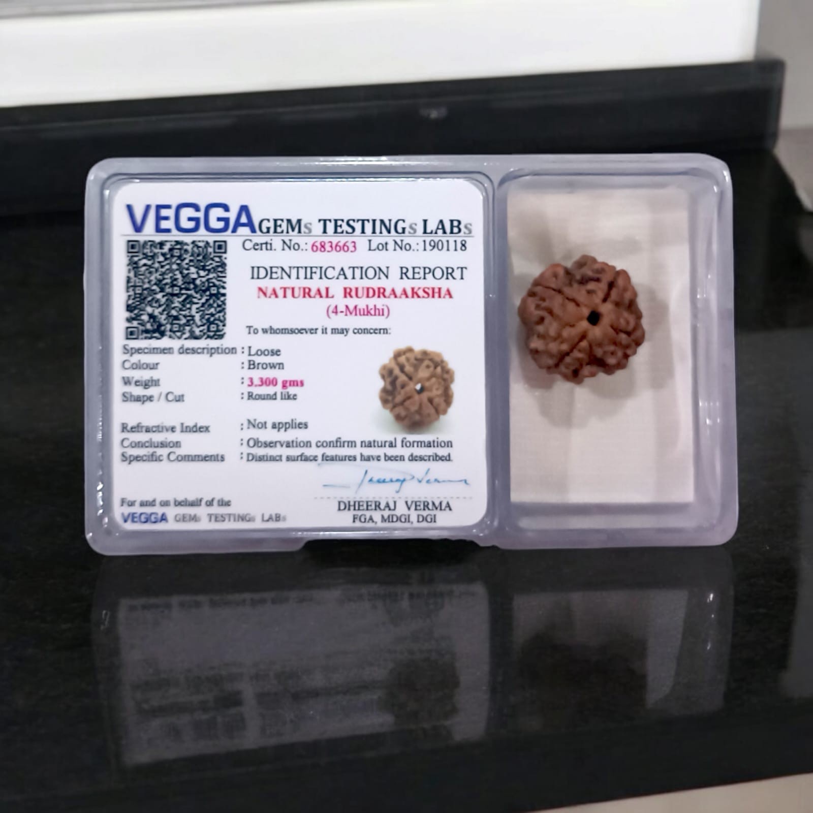 4 Mukhi Rudraksha Locket - Lab Certified, Available with or without Pendant, Timeshopee
